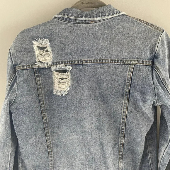 Womens Distressed Denim Jacket - Light Blue Size XS - Picture 3 of 9